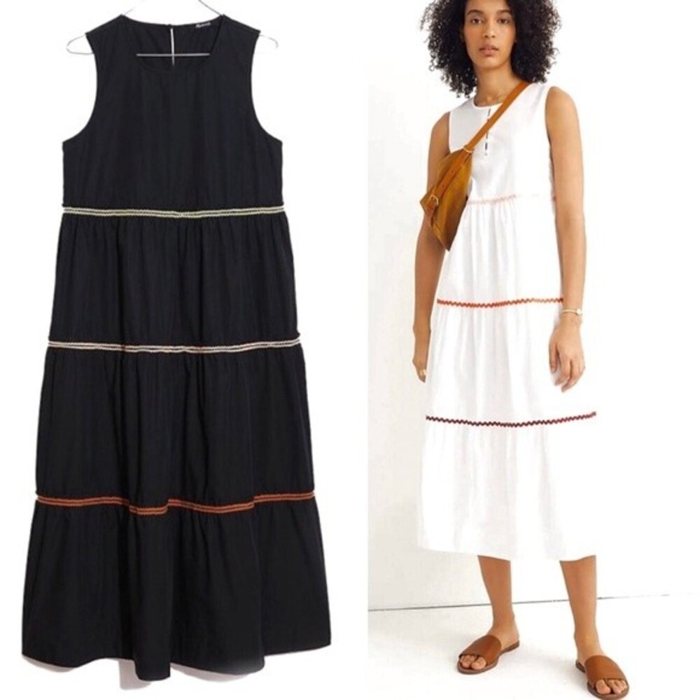 Madewell Rickrack Cattail Tiered Dress in Black S